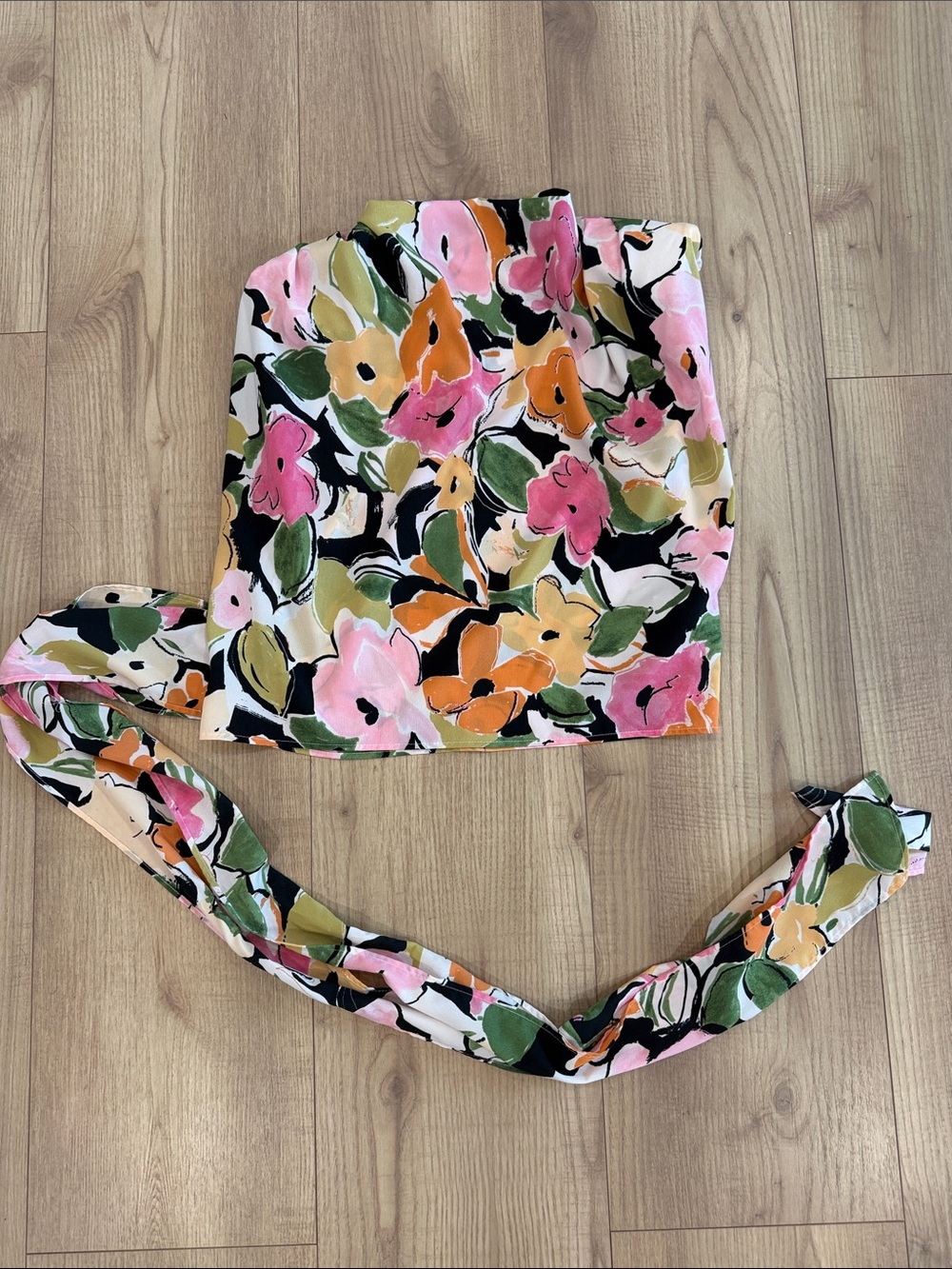 Zara Floral cowl neck  Top in Pink, Orange, Green, Black & Cream